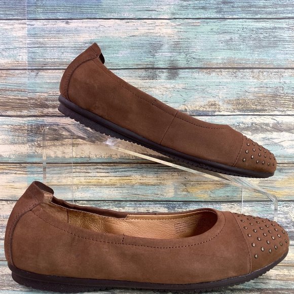 Josef Seibel Shoes - Josef Seibel Womens Size 6-6.5M Ballet Flat Shoe Brown Leather Studded Cap Toe